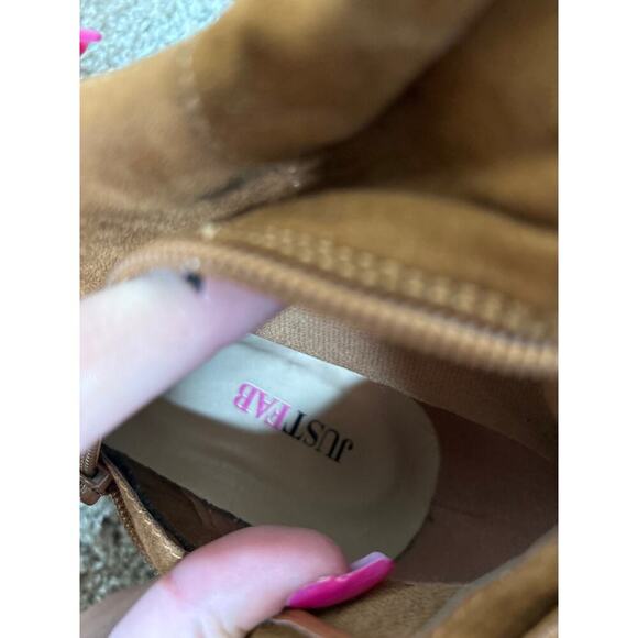 Just Fab boots Cornelia knee high chunky heel Tan/Brown SZ 8.5 slouchy western - Picture 6 of 7